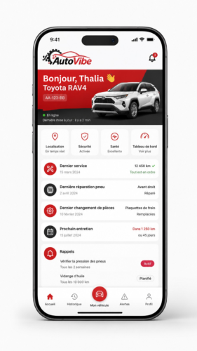 Application AutoVibe sur smartphone