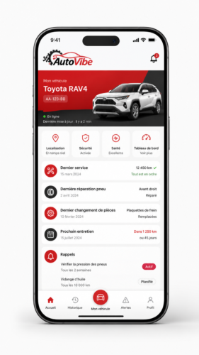 Application AutoVibe sur smartphone